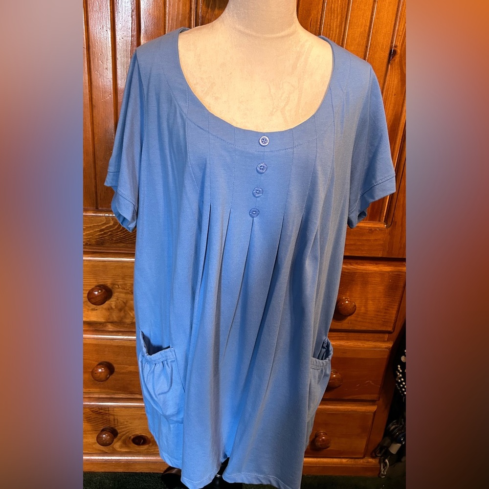 Romans size 1X Dusty Indigo lightweight no winkle material